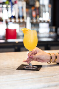 Bright cocktail on bar top